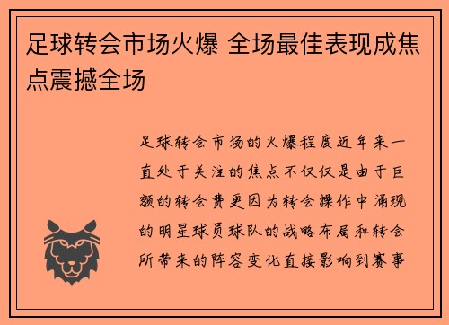 足球转会市场火爆 全场最佳表现成焦点震撼全场
